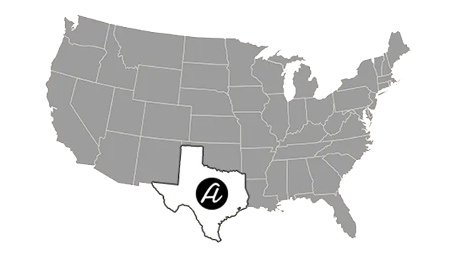 Map showing service throughout the contiguous United States with Texas highlighted